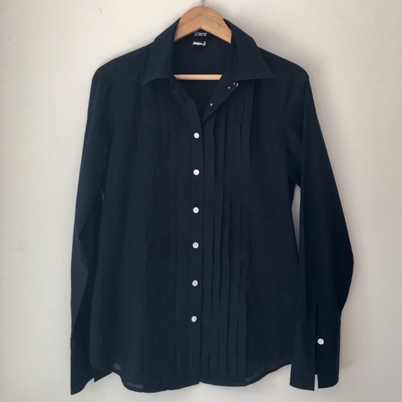 J. Crew Tops - J. Crew Navy Tuxedo Pleated Cotton Shirt